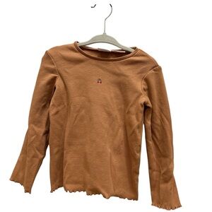 Zara Kids Tan Long Sleeve Tee with Cherry Embroidery